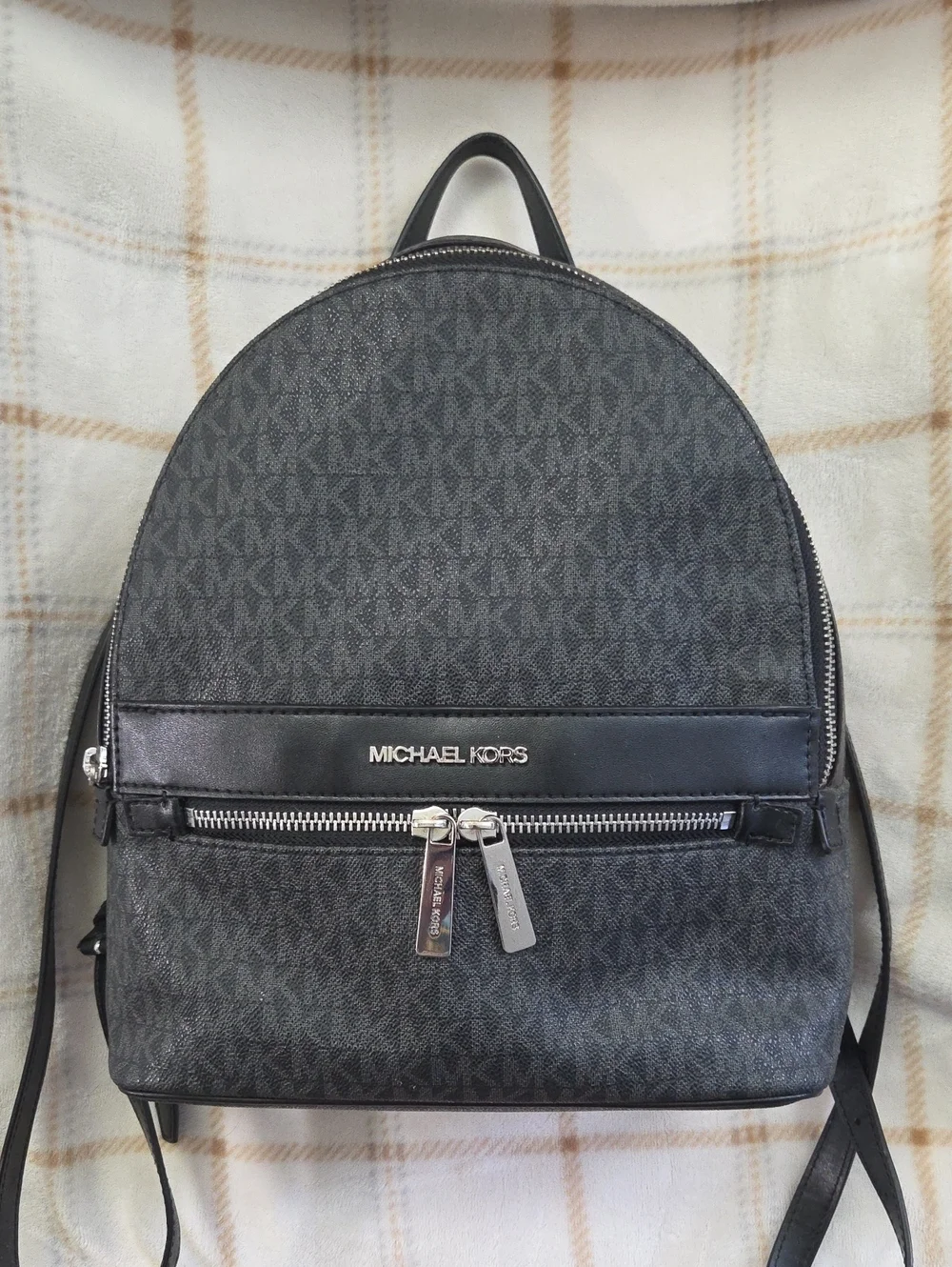 Michael Kors Black Signature Logo Backpack with Silver Hardware